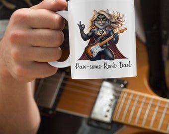 Cat Dad Mug, Cat Lover Gift, Fathers Day Mug, Yoga Gifts, Funny Coworker Gift, Cat Dad Gifts, Funny Cat, Music Lover Gift, Rock And Roll
