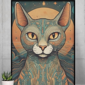 Cat Wall Art, Funny Wall Art, Asian Wall Art, Cat Art, Cat Wall Art Canvas, Cat Art Print, Vintage Cat Art, Colorful Art, Cat Portrait