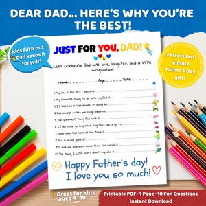 Fragebogen zum Vatertag, nur für Sie Papa Print, Papa Geschenk von Kindern, druckbares pdf, digitaler Download, Vorlage Vatertag, Papa Geschenk