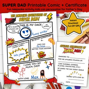 Vatertags Comic & Urkunde zum ausdrucken - DIY Geschenk für Papa von Kindern - lustige Aktivität Andenken - Sofortiger Download US Brief PDF - Geschenk für Papa