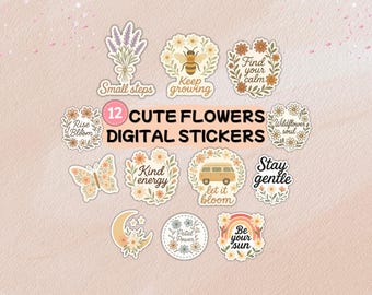 Cute Floral Printable Stickers, Digital Stickers, Inspirational Png, Print Cut Sticker, Goodnotes Stickers, Planner Stickers, Deco Stickers
