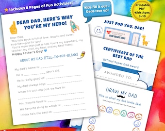 Libro imprimible para el Día del Padre para niños, Todo sobre papá, Descarga instantánea, Regalo para papá, Cuestionario del Día del Padre, Hoja de trabajo para completar