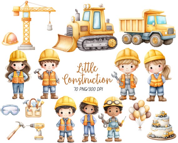 Construction Clipart, Watercolor, Construction Birthday Png, Construction Vehicles, Cute Kids Clipart, Dump Truck, Commercial use