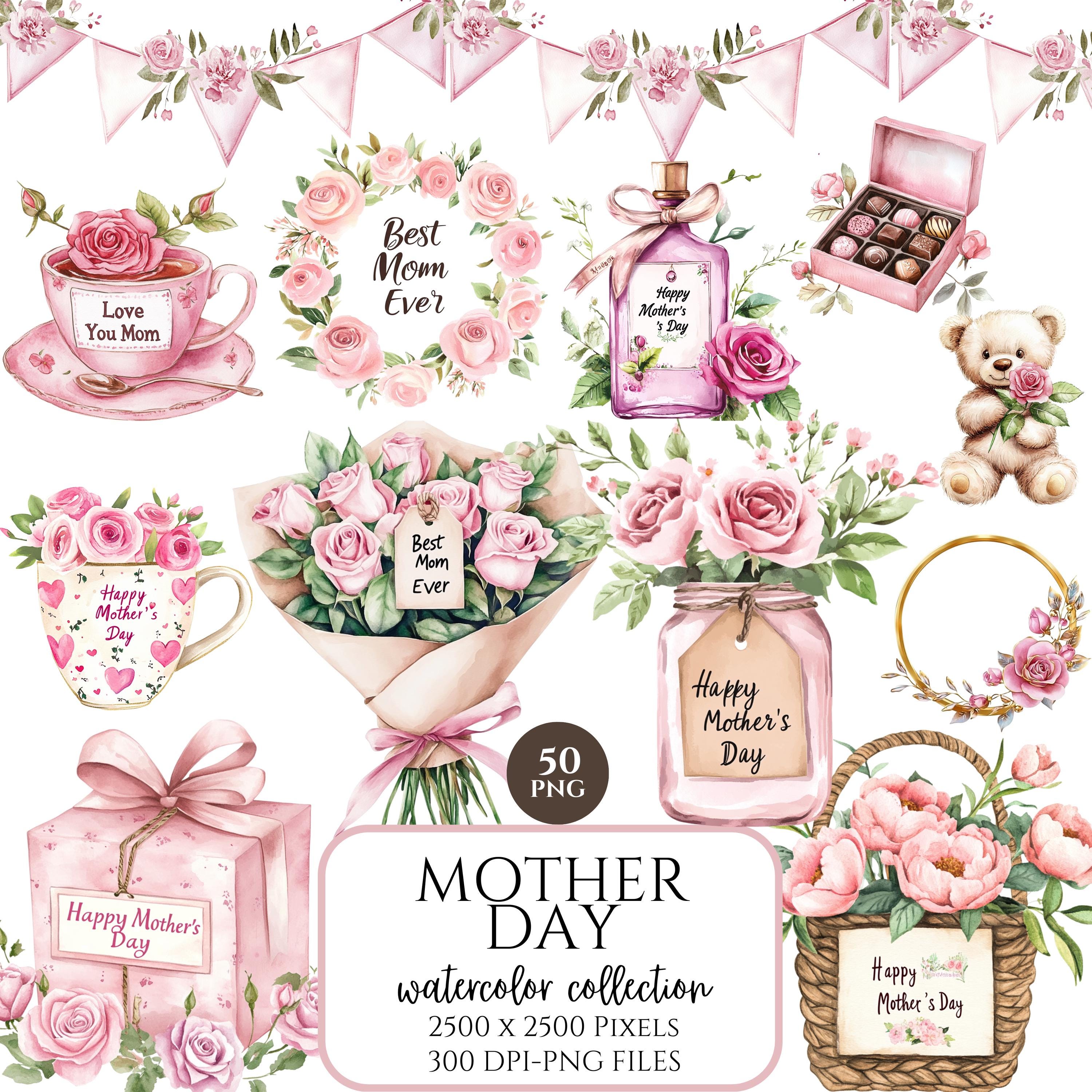 Happy Mothers Day Clipart, Watercolor Floral Clipart, Mothers Day PNG ...