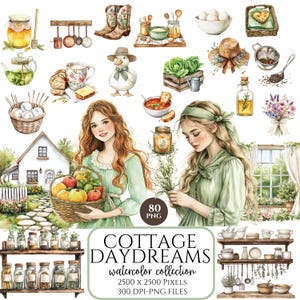Clipart aquarelle âme de chalet, clipart Cottagecore, clipart rustique, planificateur d'autocollants, PNG vintage, téléchargement numérique, usage Commercial