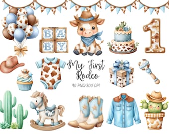 My First Rodeo Birthday, Cowboy Clipart, Western Baby Shower, Cowboy Boots, Wild West Birthday PNG, Western Baby Clothes, PNG
