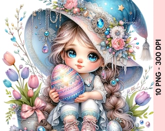 10 PNG Ostern Gnome Mädchen Clipart Bundle, Frohe Ostern Designs, sofortiger digitaler Download, transparenter Hintergrund, kommerzielle Nutzung
