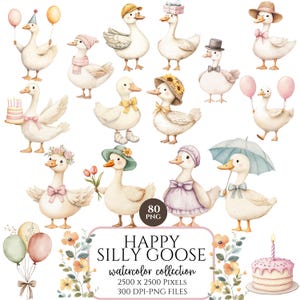 Dumme Gans Clipart, wunderliche Frühling Cottagecore PNG, niedliche Vintage Gans Illustration, Babyparty und Geburtstagsdekor
