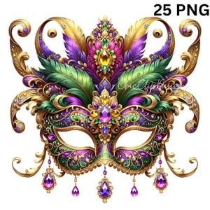 24 PNG lebendige Mardi Gras Maskerade Maske Png Clipart, T-Shirt Design, Scrapbooking und Fantasy Karnevalsfeiern