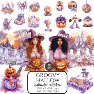 Groovy Halloween clipart, Retro Halloween clipart, Hippie Halloween clipart, pastel Halloween clipart, pastel Halloween png, Pink halloween