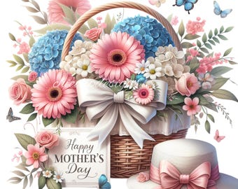 40 PNG Happy Mothers Day Clipart, Watercolor Floral Clipart, Spring Flowers PNG, Mom’s Day Clipart, Digital Download, Commercial Use