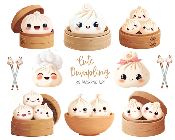 Cute Dumpling Clipart, Asian Food Clipart, Little Dumpling Png, Dim Sum Clipart, Kawaii Dumplings Clipart, Food Clip Art Cute