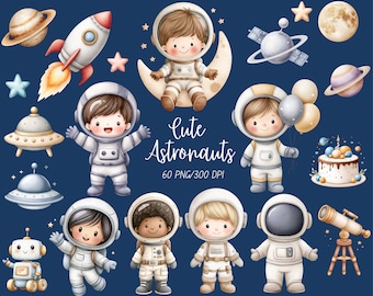 Cute Astronaut Clipart, Watercolor, Outer Space Png, High Quality, Galaxy Clipart, Birthday Png, Rocket Png, Planets, Commercial Use