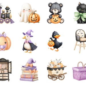 Halloween Baby Shower Clipart Watercolor Little Boo Set Digital Download, Monster Baby Shower Clipart, Cute Boo Illustration image 6