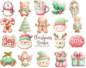 Watercolor Christmas Cookies Clipart: PNGs for Crafts & Scrapbooking (Digital Download)