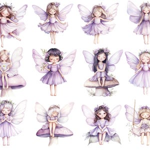 Watercolor Purple Fairy Clipart Bundle, Cute Fairy House PNG, Enchanted ...