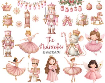 Watercolor Pink Nutcracker Clipart, Nutcracker Christmas, Pink Christmas, Ballerina, Mouse King, Christmas Clipart, Xmas, Fairytale, PNG