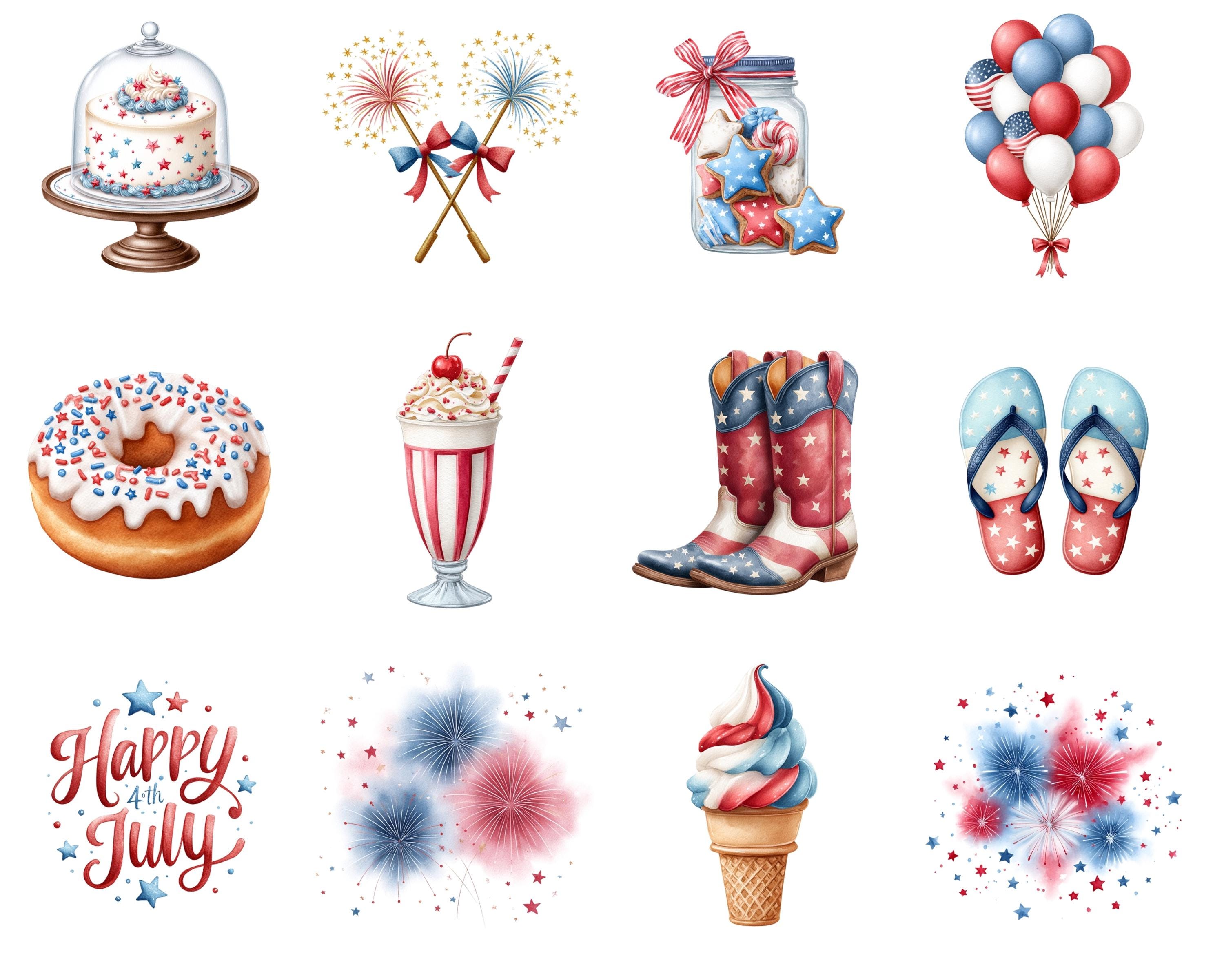 4th of July Clipart Watercolor PNG | Independence Day Fireworks, Red ...