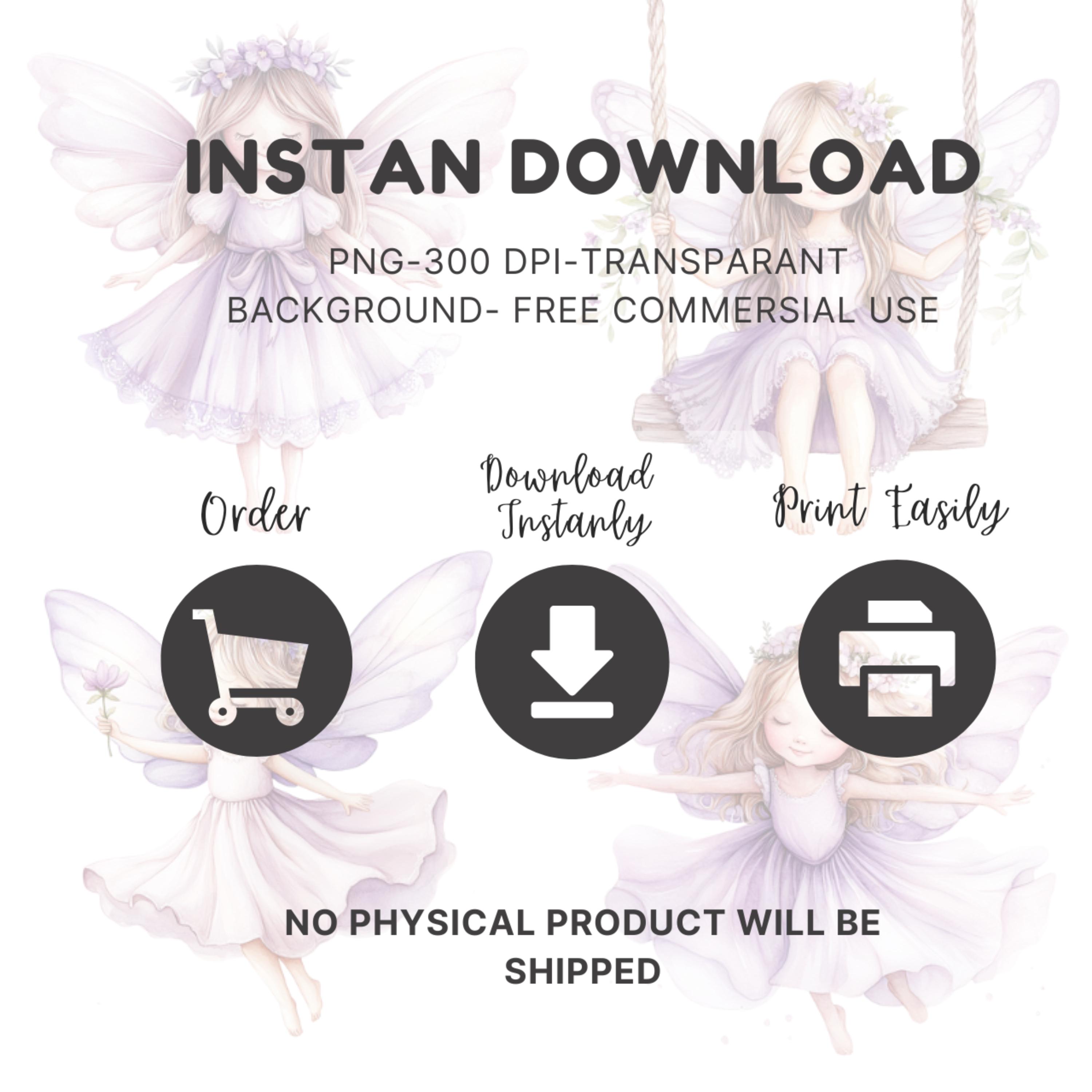 Watercolor Purple Fairy Clipart Bundle, Cute Fairy House PNG, Enchanted ...