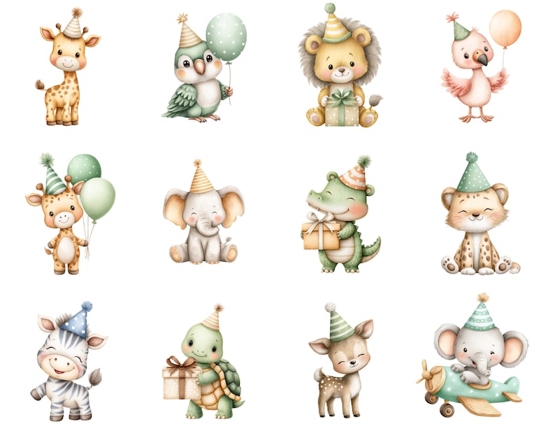 Safari Birthday Party Clipart, Wild One, Cute Boho Jungle Animals PNG ...