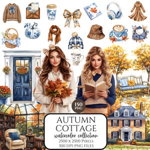 Watercolor Autumn Clipart, Elegant Fall PNG, Grandmillennial Autumn Aesthetic, Cozy Fall Clipart, Digital Download