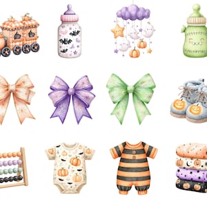 Halloween Baby Shower Clipart Watercolor Little Boo Set Digital Download, Monster Baby Shower Clipart, Cute Boo Illustration image 5