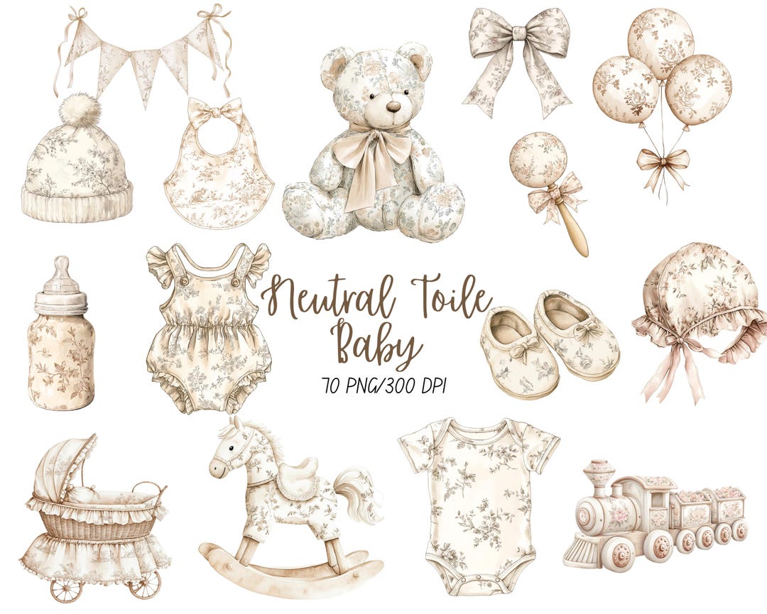 Neutral Toile Nursery Clipart, Gender Neutral Chinoiserie Baby Shower ...