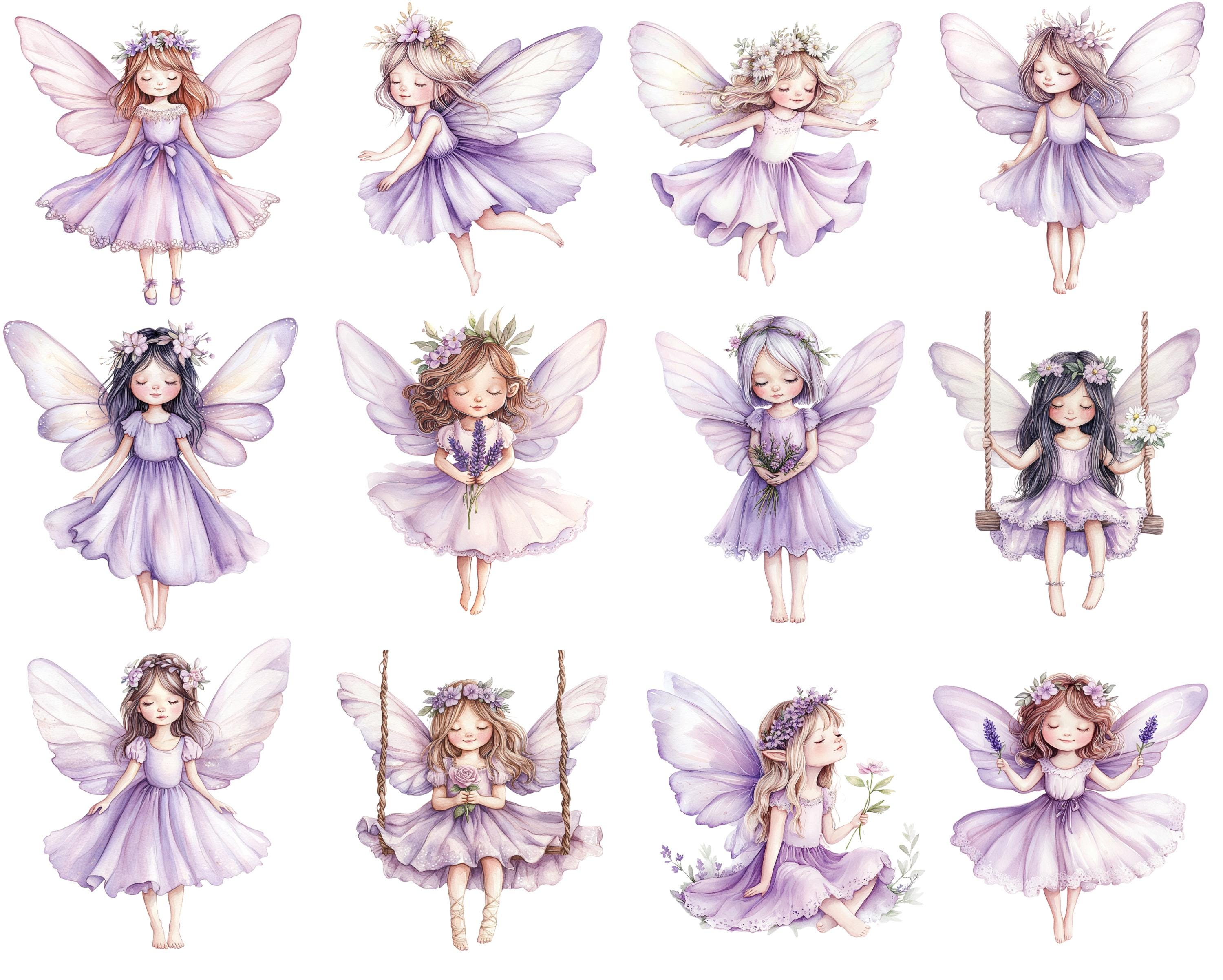 Watercolor Purple Fairy Clipart Bundle, Cute Fairy House PNG, Enchanted ...