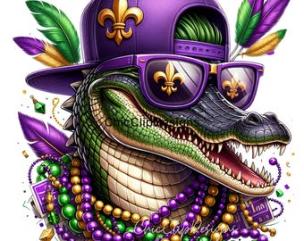 10 PNG Caimán de carnaval PNG Caimán morado y dorado con cuentas en tonos y gorra PNG Archivos de impresión de imágenes de sublimación de caza de niños Caimán de caza