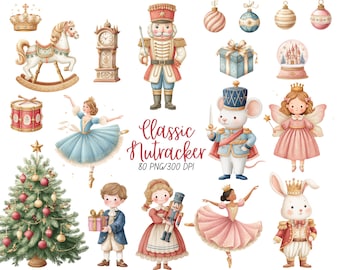 Nutcracker Clipart, Watercolor Christmas Bundle clip art PNG, Ballerina digital download, Kids Christmas Eve, Fairy Tale PNG, Xmas Graphics