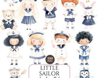 Cute Nautical Clipart, Coastal Animals & Sailors, Navy Boat, Lighthouse, Summer Party, Baby Shower, Birthday, Commercial Use PNG
