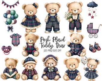 Elegancki niedźwiadek, clipart akwarelowy, clipart do pokoju dziecięcego, uroczy clipart, klasyczny, wysokiej jakości, sublimacja na baby shower, do użytku komercyjnego
