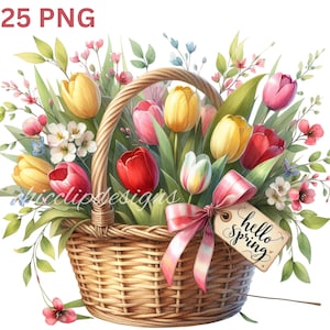 25 PNG Watercolor Spring Flowers Clipart,  Floral Clipart, Spring Floral Clipart, Spring PNG, Tulips, Garden Clipart, Commercial Use