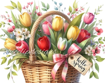 25 PNG Aquarell Frühlingsblumen Clipart, Blumen Clipart, Frühling Blumen Clipart, Frühling PNG, Tulpen, Garten Clipart, kommerzielle Nutzung