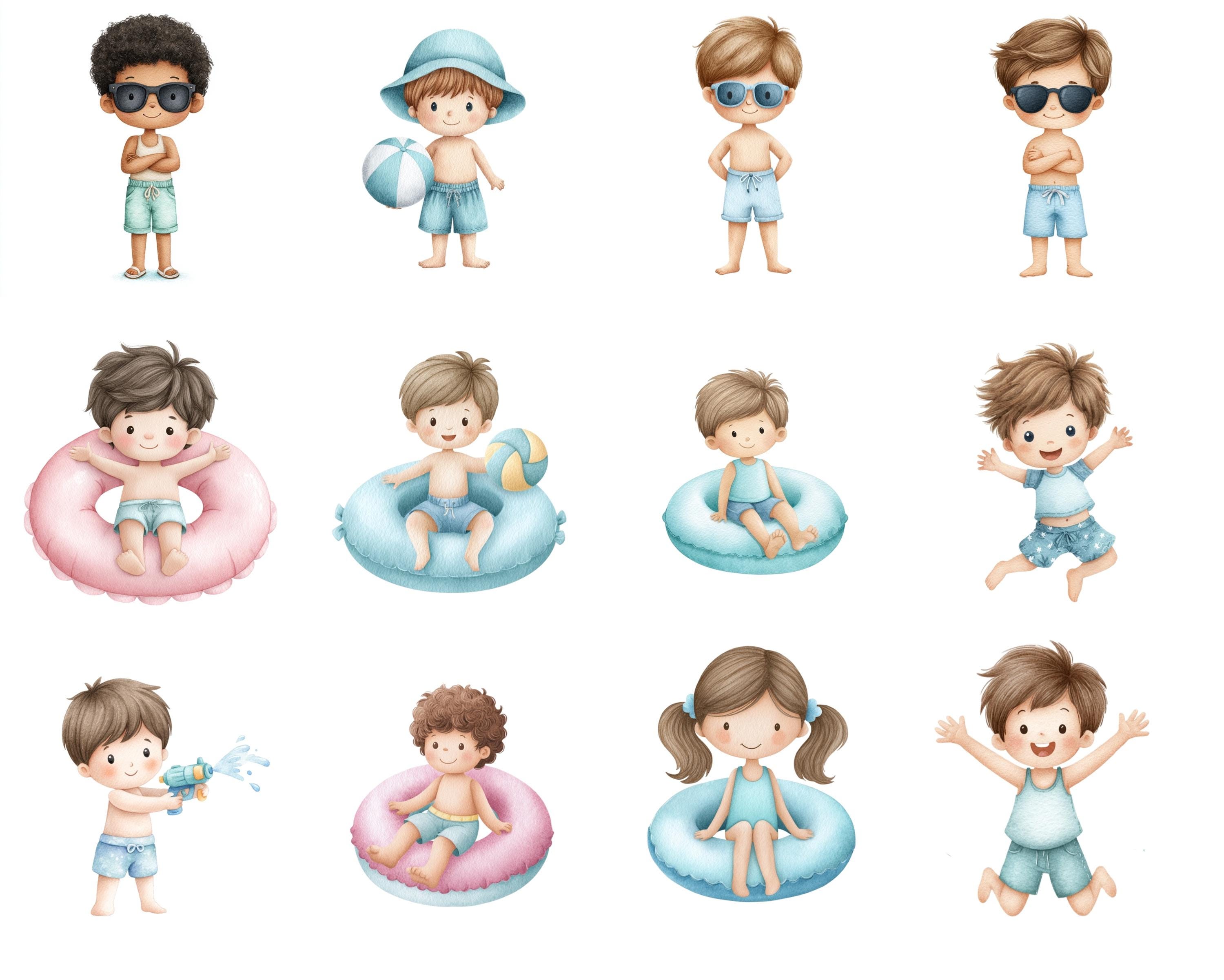 Pool Party Clipart – Summer Kids With Floaties, Cocktails Illustrations ...