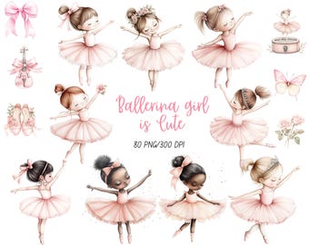 Little Girl Ballerina, Ballet Clipart, Watercolor Ballerina, Pink Clipart, Printable Clipart, Ballet Dancer, Digital Download, Junk Journal