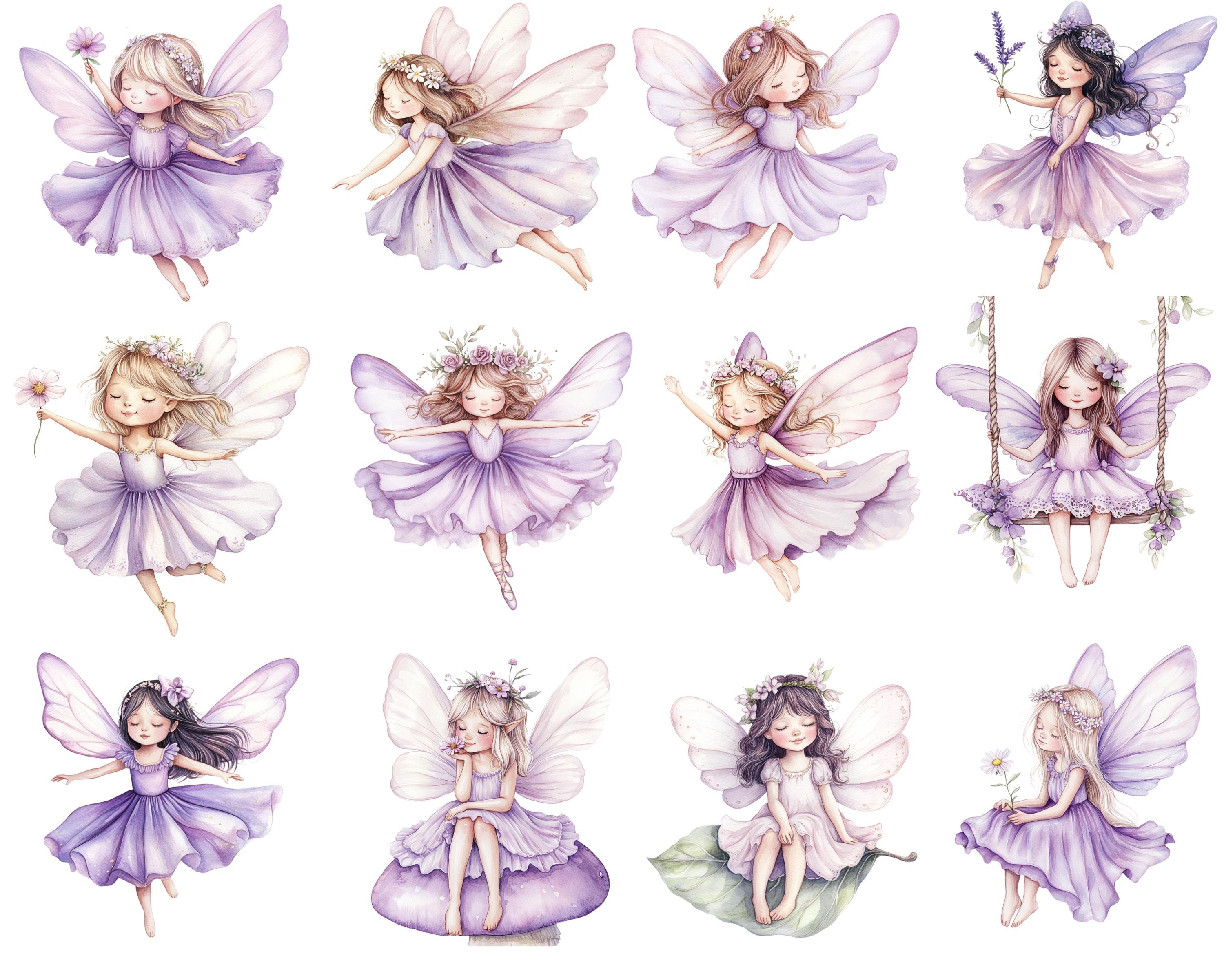 Watercolor Purple Fairy Clipart Bundle, Cute Fairy House PNG, Enchanted ...