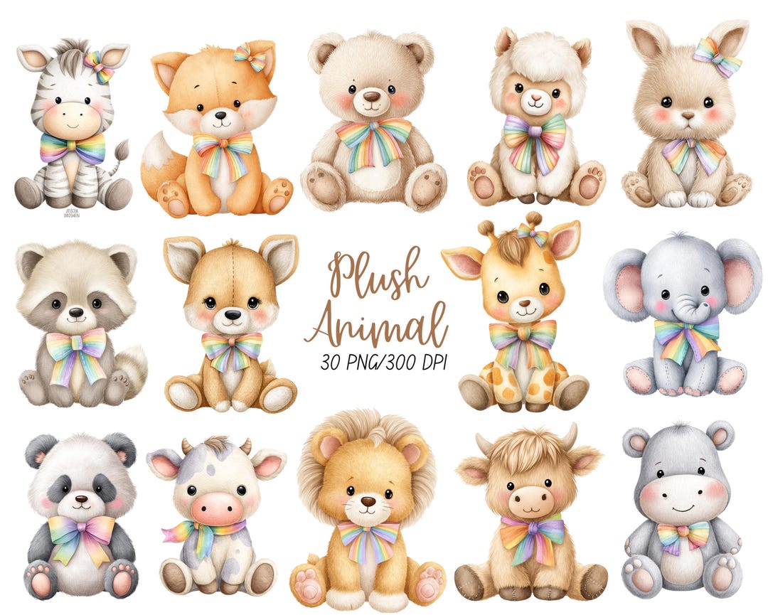 Watercolor Plush Animals Clipart Bundle, Pastel Cozy Vintage Nursery ...