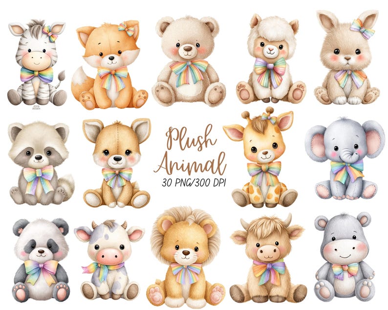 Watercolor Plush Animals Clipart Bundle, Pastel Cozy Vintage Nursery ...