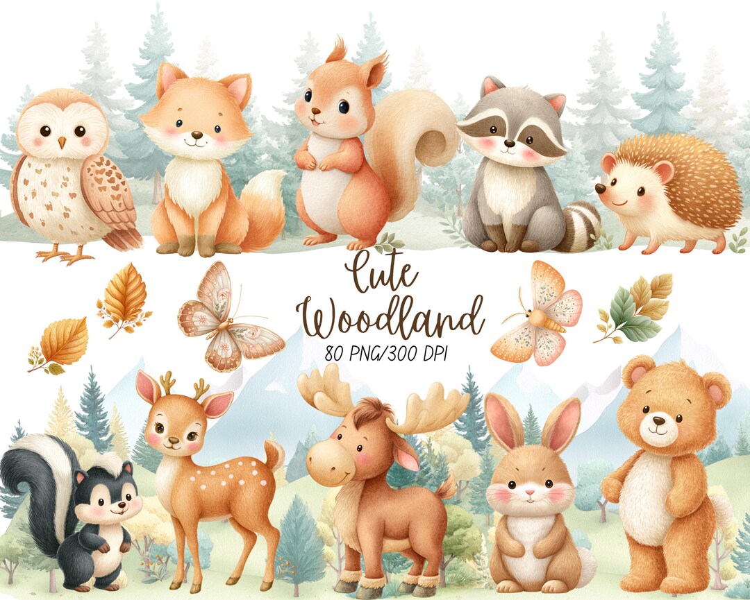 Cute Woodland Animal Clipart Watercolor Nursery Clipart Forest Cute Woodland Animal Clipart Watercolor Nursery Clipart Forest