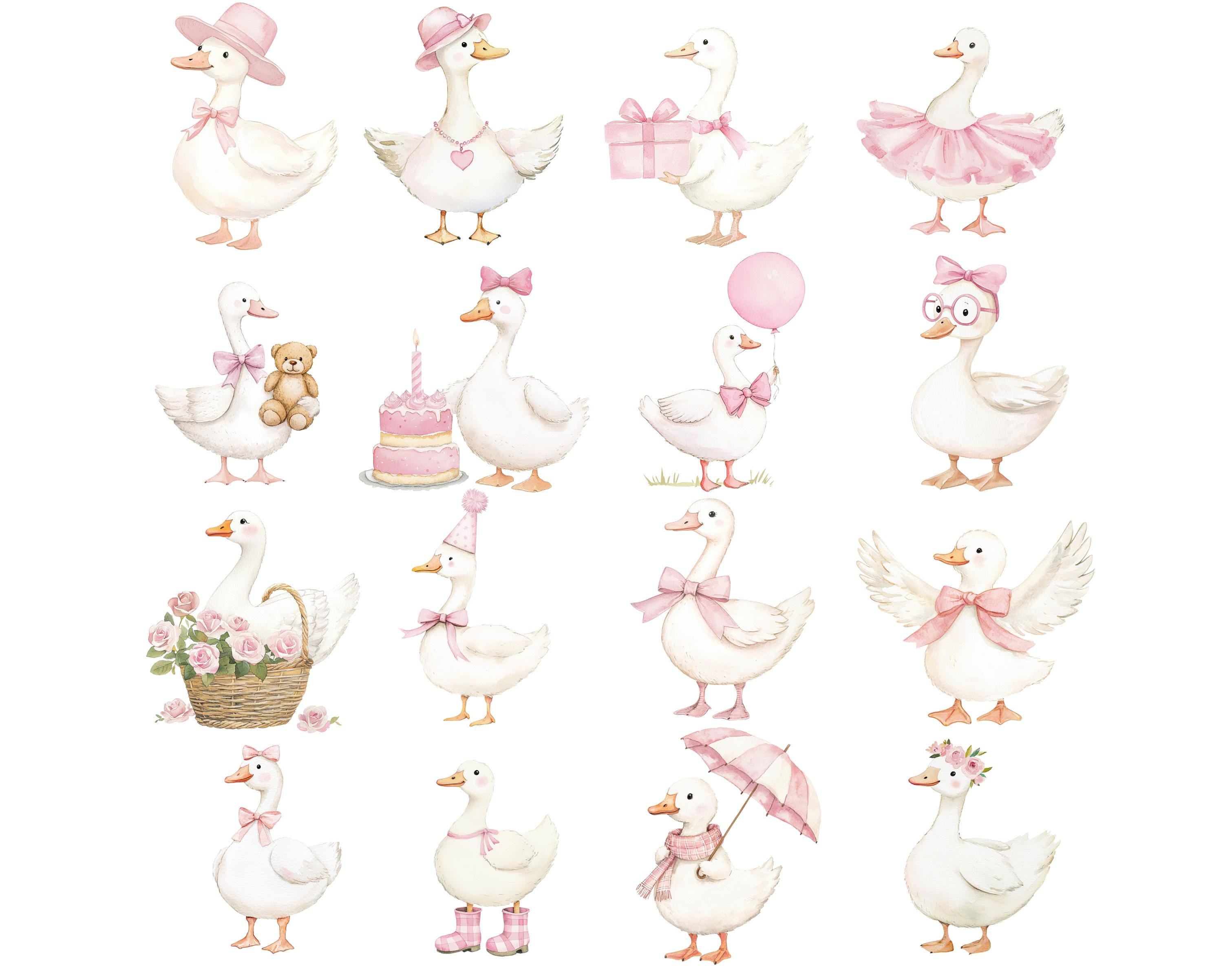 Watercolor Girly Goose Clipart, Pink Silly Goose PNG, Coquette Nursery ...
