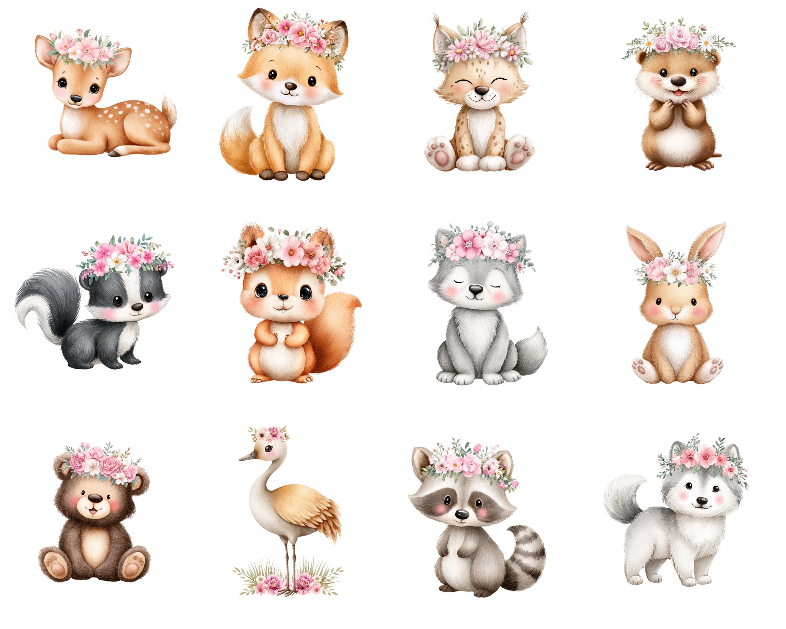 Woodland Baby Animals Clipart Bundle, Watercolor Forest Animal PNG ...