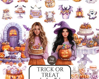 Des bonbons ou un sort clipart, clipart Halloween lumineux, Halloween friandises clipart, trick or treaters png, cookie Halloween png, clipart magasin de bonbons