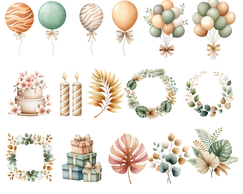 Safari Birthday Party Clipart, Wild One, Cute Boho Jungle Animals PNG ...