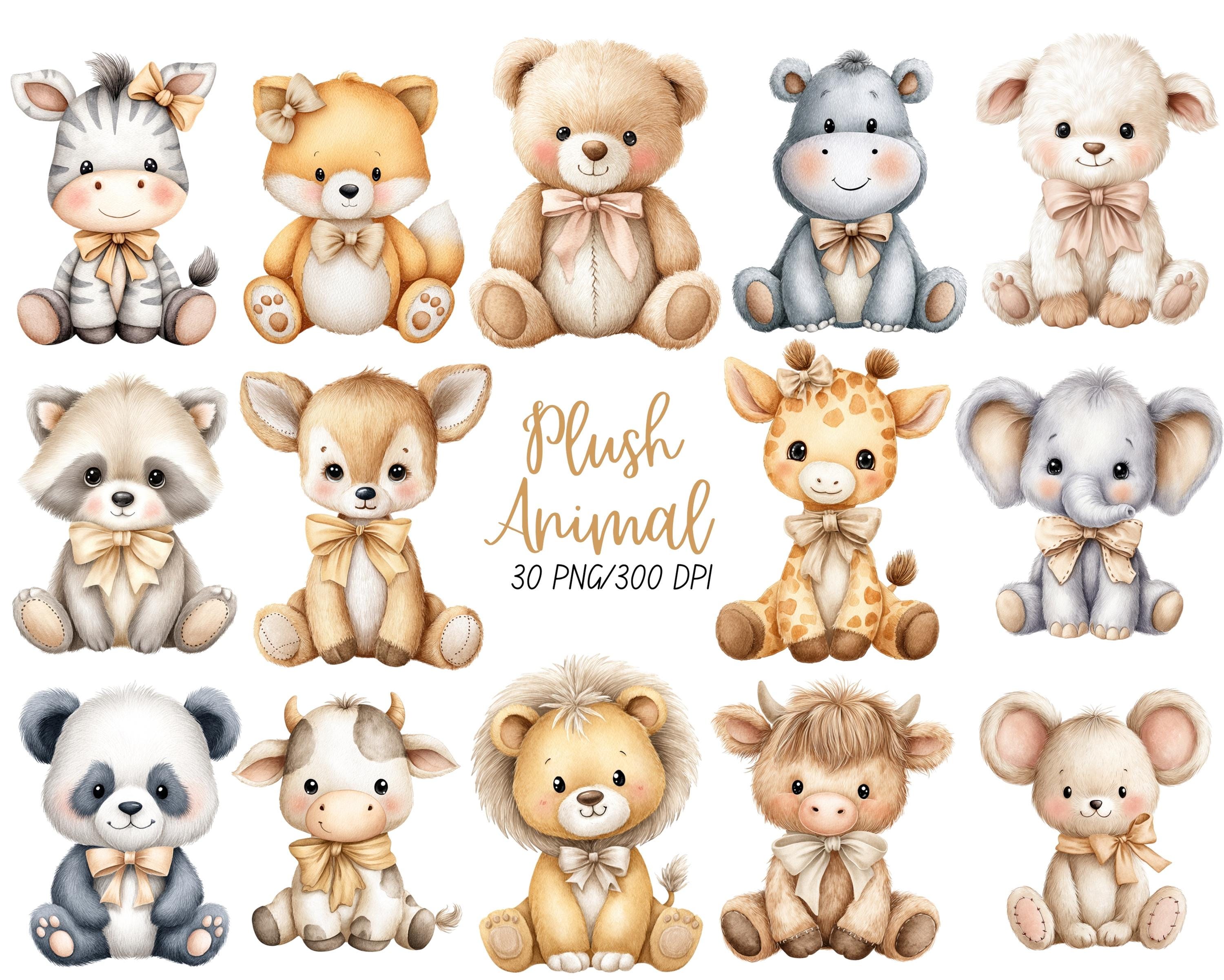 Watercolor Beige Vintage Plush Animals Clipart Bundle, Nursery Animal ...