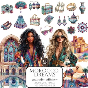 Clipart marocain aquarelle, voyage d'été au Moyen-Orient PNG, Art d'intérieur marocain, autocollants numériques, scrapbooking, usage Commercial