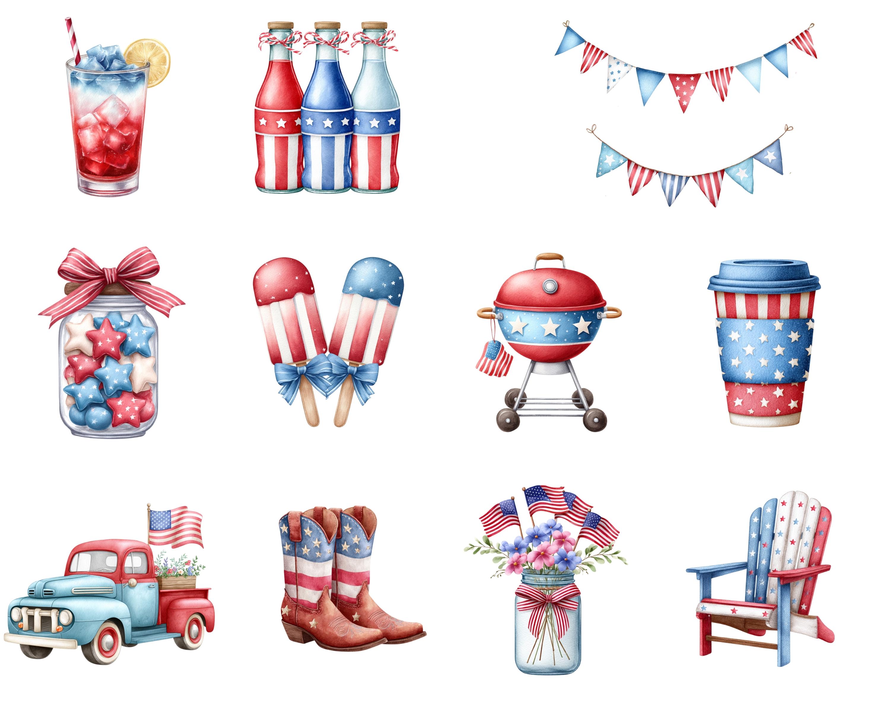 4th of July Clipart Watercolor PNG | Independence Day Fireworks, Red ...