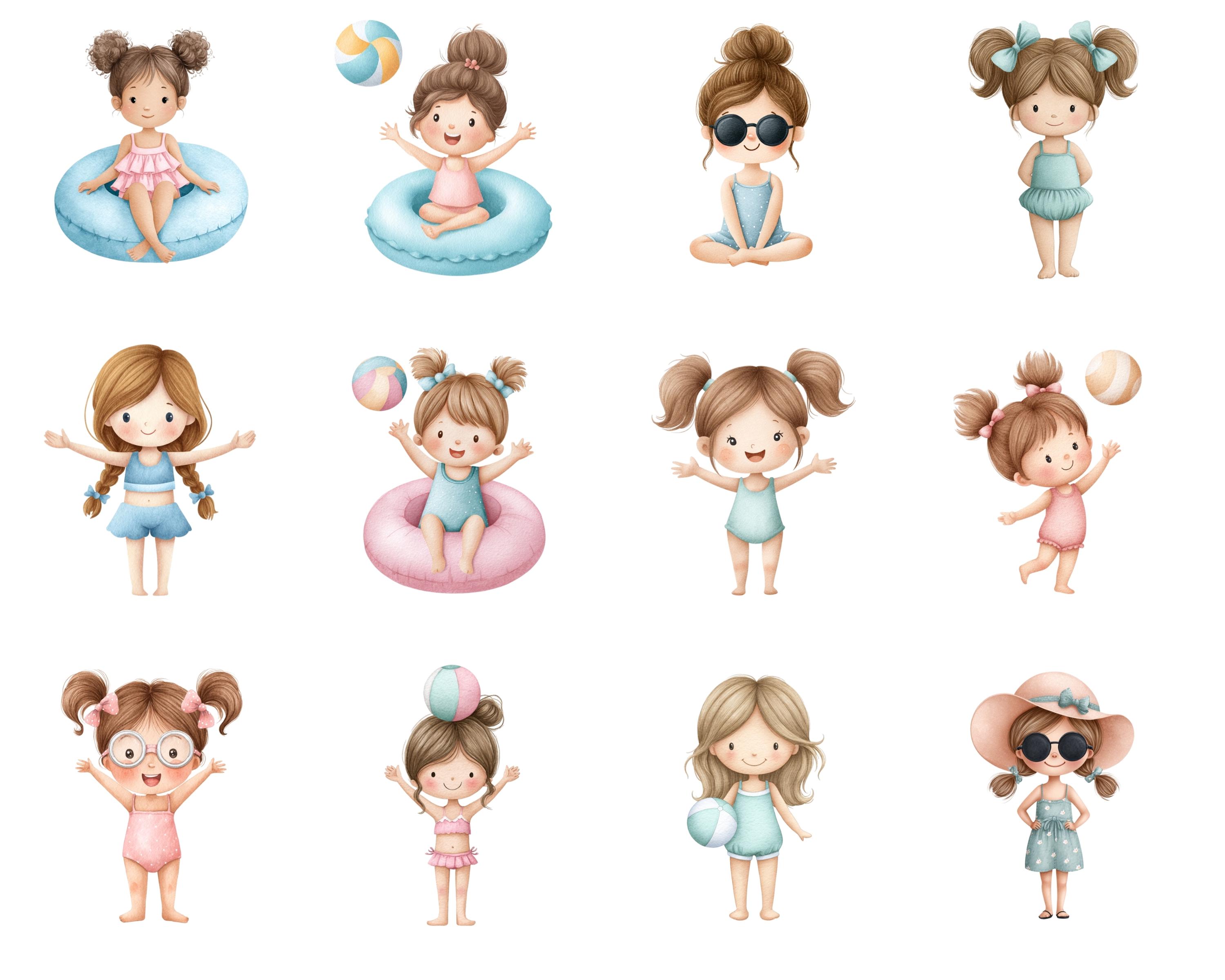 Pool Party Clipart – Summer Kids With Floaties, Cocktails Illustrations ...