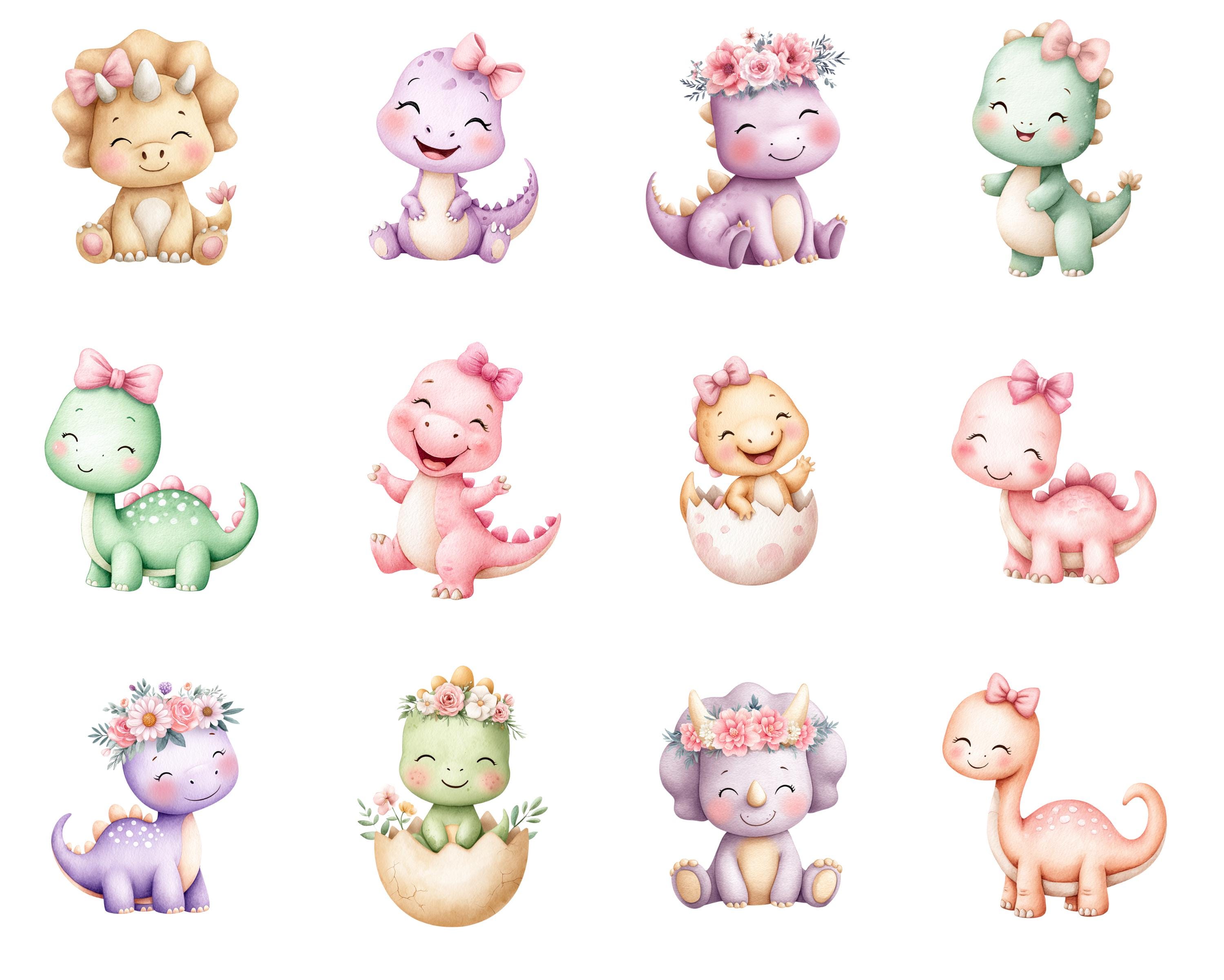 Dinosaurs Watercolor Clipart, Cute Dino PNG, Girly Dinosaur Baby Shower ...
