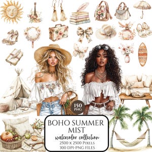 Clipart acquerello Boho estivo, paesaggio di spiaggia in terracotta, PNG di moda estiva, adesivi per diario spazzatura, download digitale, uso commerciale